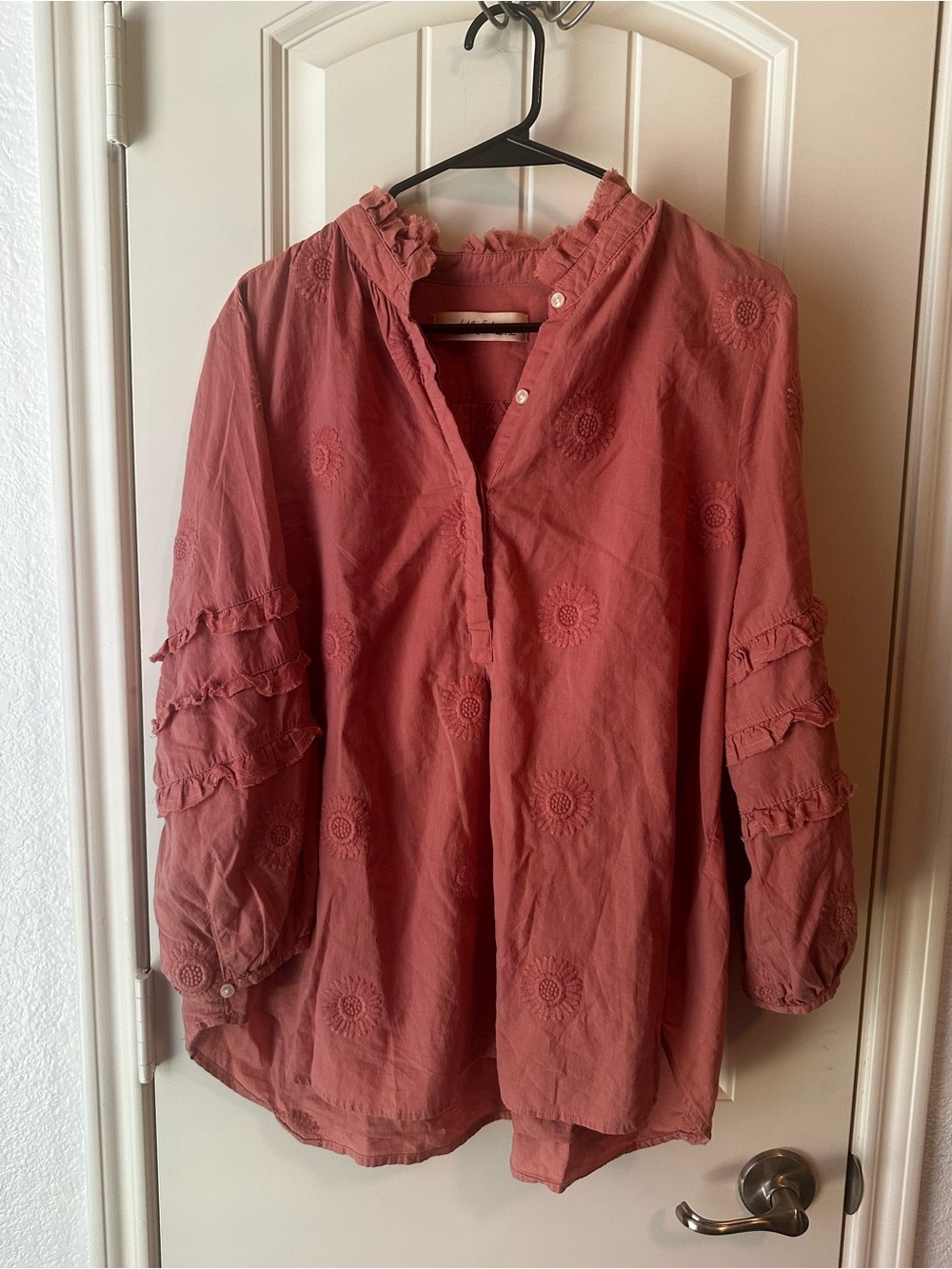 Isabella Sinclair Rose Pink Embroidered Oversized Blouse size Large
